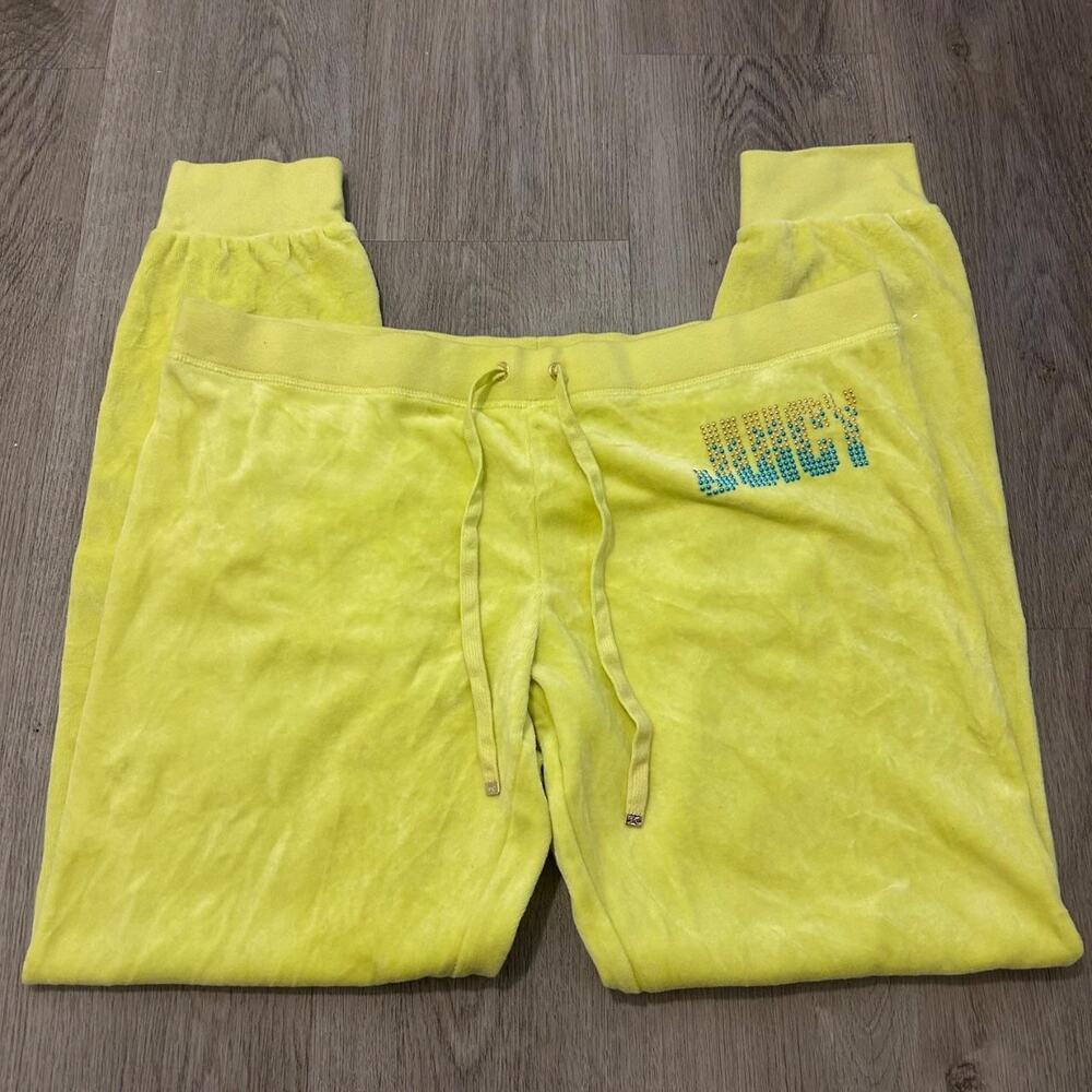 Juicy Couture Yellow Wide Leg Velour Pants with Beaded Logo